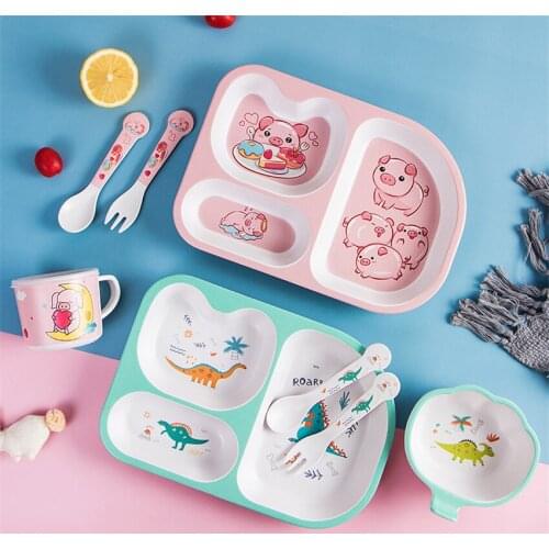 5Pcs Dinosaur Divided Childrens Plate Cute Creative Household Dinnerware Baby Plate Breakfast Dinner Plate