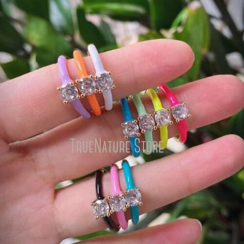 5Pcs RM40088 Adjustable Copper Jewelry Gold Ring Colors Clear Gold Plated Cubic Zirconia Enamel Oval Shape Geometric Ring