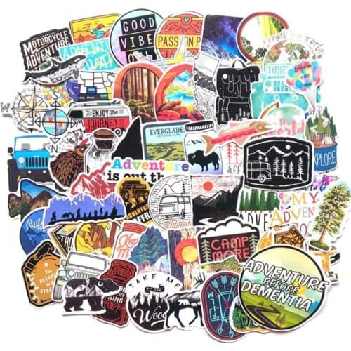 65Pcs Hiking Travel Stickers Adventure Outdoor Wildness Landscape Waterproof PVC Decal For Car Laptop Suitcase Children Sticker