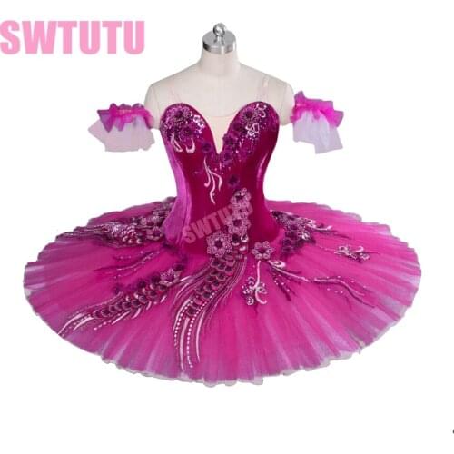 Free shipping girls rose red ballet tutu for competition with velvet bodice women professional classical ballet tutu BT9040