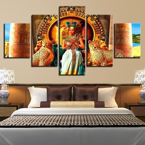 Large Full round diamond embroidery Egypt Queen Cleopatra and leopard diamond painting 5D square diamond mosaic 5pcs/set,FS139