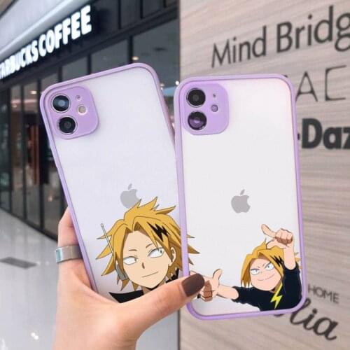 Anime My Hero Academia denki kaminari Phone Case For iPhone 12 11 Mini Pro XR XS Max 7 8 Plus X Matte transparent Purple Cover