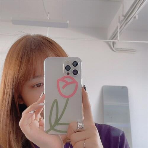 2021 Groove TPU Precision Case For iPhone12 Mini/11/12Pro Max XR XS Max,Flower Tulip Simple Clear Cover For iPhone SE 7 8Plus
