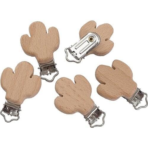 Chenkai 5PCS Wooden Cactus Pacifier Clips DIY Organic Eco-friendly Nature Baby Pacifier Rattle Teething Grasping Sensory Toy