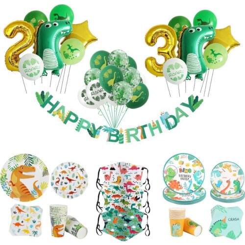 Green Dinosaur Foil Balloons 3th Birthday Party Decoration Kids Dinosaur Party Balloons Banner Jungle Animal Party Supplies
