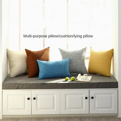 Nordic Solid Linen Cushion Pillow Plain Plaid Sofa Bedroom Car Pillow Waist Simple Modern Fashion Soft Pillowcase With Filling