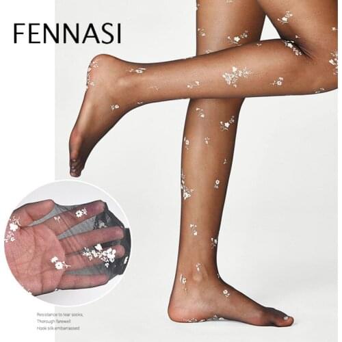 FENNASI Ultrathin Summer Sexy Jacquard Pantyhose For Women Fashion Printed t Crotch Pantyhose Black Transparent Nylon Tights