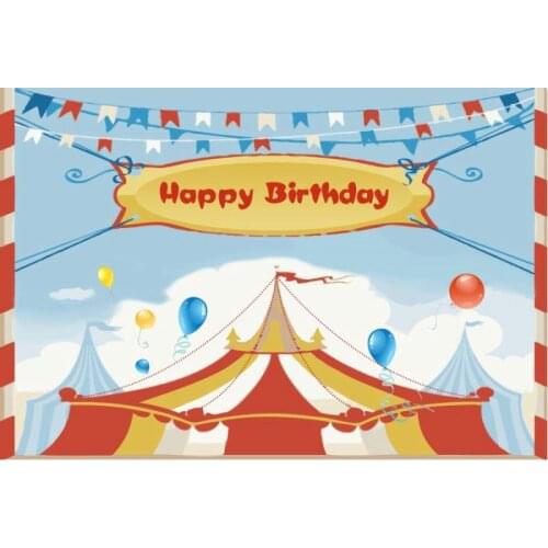 Happy Birthday Backdrop Colorful Circus Baby Blue Photography Background Celebration Photo Booth Studio Decor