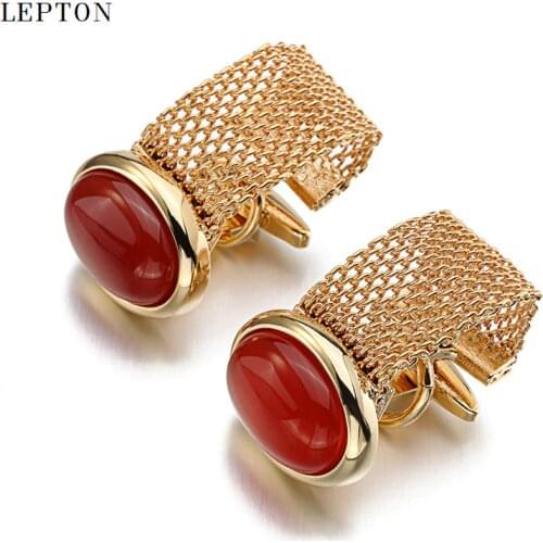 Hot Luxury Red Onyx Cufflinks for Mens Lepton Brand Men Shirt Cuffs Cufflink High Quality ellipse Stone Cuff links gemelos