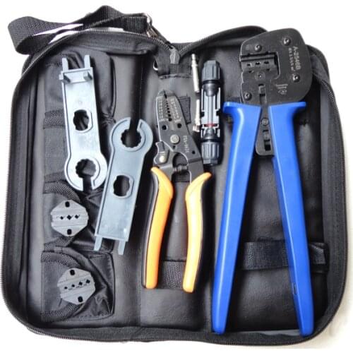 A-K2546B-4 Solar Tool Kit, solar Tool set MC4 crimping tool set with MC3 and tyco crimping die set, cable stripper, MC4 spanner