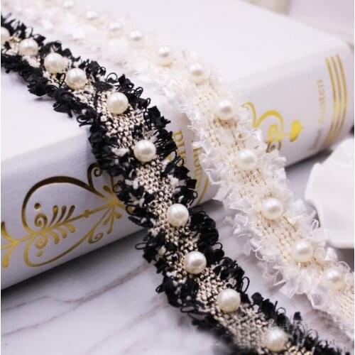 5yds 2.5cm wide Exquisite small fragrance black beige ribbon beaded lace DIY floral clothing headwear lace accessories AC1011