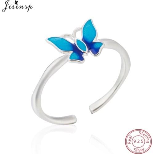Jisensp 925 Sterling Silver Adjustable Butterfly Rings for Girls Cute Animal Female Ring Wedding Jewelry Rings Girlfriend Gifts