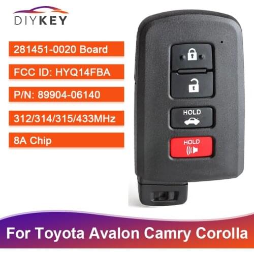 DIYKEY for Toyota Corolla Camry Avalon 2011 2012 2013 2014 2015 2016 HYQ14FBA 281451-0020 89904-06140 Smart Card 8A Remote Key