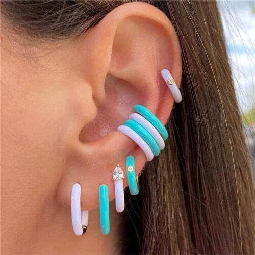 Colorful Enamel Earrings For Women Zircon Crystal Hoop Earrings Round Circle Earrings Ear Cuff Clip Goth Jewelry Brincos