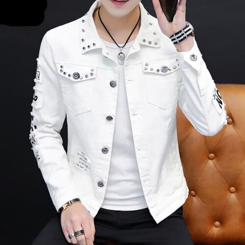 Fashion Men denim jacket Spring And Autumn Personalized design jean coats Male slim Fit Solid color Handsome Versatile outerwear