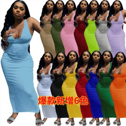 Summer Dress Women Robe Femme Deep V-Neck Sleeveless Slim Dresses Maxi Dress For Women Clothing 2021 Vestido De Mujer Plus Size