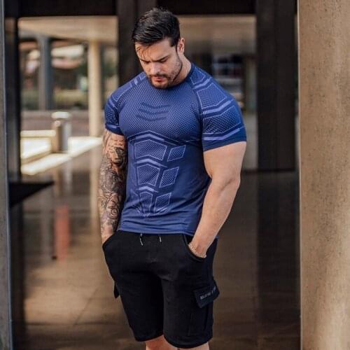 Summer Quick-drying Short-sleeved Mens Muscle Fitness T-shirt Running Training Gym Clothing Men Ropa Deportiva Sport Tshirt