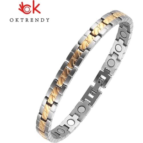 OKtrendy Bio Magnetic Bracelet for Women Power Therapy Magnets Blood Pressure Bangles Health Care Jewelry Quality Titanium