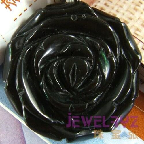 Fashion Beautiful Shape Natural Obsidian Carved Rose Pendant Black Stone Flower Pendant Figurine Lucky Jewelry for Gift RP03