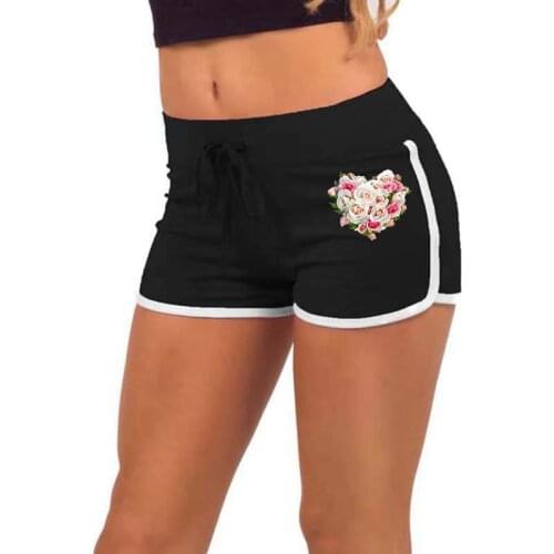 Fashion Shorts Women High Waist Elasticated Leggings Push Up Gym Training Gym Tights Pocket Heart-Shaped Flowers Printing Short