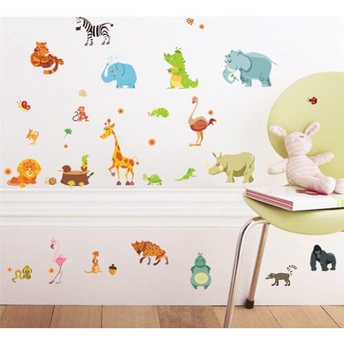 Jungle Forest Animals Wall Stickers for Kids Rooms Safari Nursery Rooms Baby Home Decor Poster Monkey Wall Decals Wallpaper