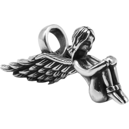 Real s925 pure silver fashion jewelry carved angel sweater chain pendant for men and women Thai silver men and women pendant