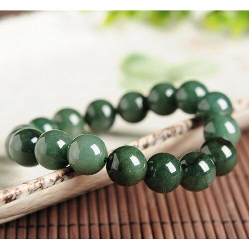 Genuine natural glutinous jade beads round bracelet Myanmar jade beads beads hand A goods jade jade beads bracelet