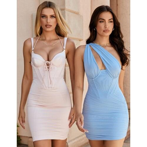 New womens fashion solid color sexy sleeveless hollow sling mid-length waist dress for girls party Vestido 2021 boutique dress