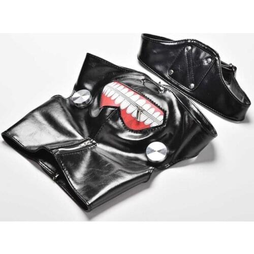 New Party Cosplay costume Anime Adjustable Zipper Halloween Accessories PU Leather Japanese Blinder Kaneki Ken Tokyo Ghoul Mask