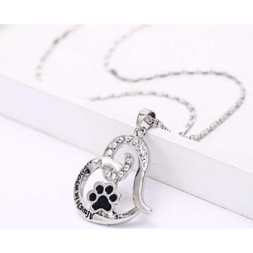 Always is my Heart Necklace Love Heart Dog Paw Pendant Crystal Dog Paw Hollow Heart Pendant Necklace Gift Mothers Day