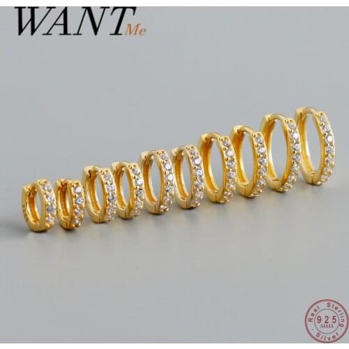 WANTME Real 925 Sterling Silver Gothic Simple White Zircon Hoop Earrings for Women Men Charms Unique Party Couple Jewelry 2021