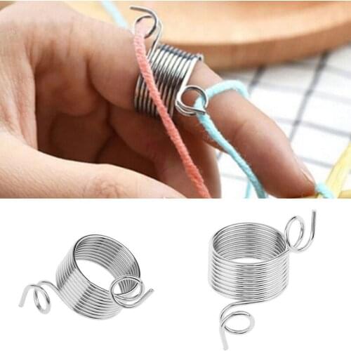 Practical Ring Type Knitting Tools Finger Wear Thimble Yarn Spring Guides Stainless Steel Needle Thimble Sewing Accessories