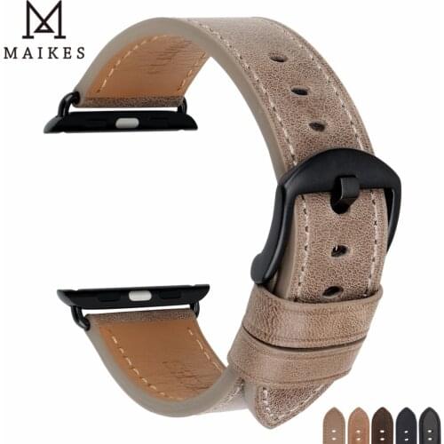 MAIKES Genuine Leather Strap 6 Colors Replacement For Apple Watch Band 44mm 40mm 42mm 38mm Series 4 3 2 1 iWatch Watchbands