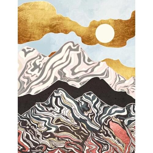 Geometric Mountains Abstract Canvas Painting Clound Sunset River Printing Pictures Wall Decor Bedroom Pictures Home Decoration