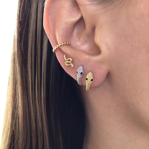 925 Sterling Silver Fashion Women Girl Jewelry Gold Color Animal Design Cute Lovely Small Snake CZ Multi Piercing Hoop Earring