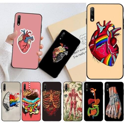 Cartoon human organ heart Silicone Black Phone Case For Huawei Nova 6se 7 7pro 7se honor 7A 8A 7C Prime2019