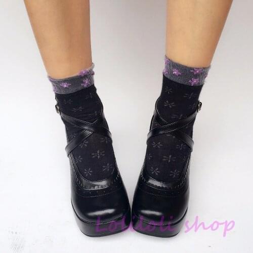 Princess Gothic lolita shoes Japanese design customized special shaped black tie Mirror low heeled middle heeled shoes 9040aa