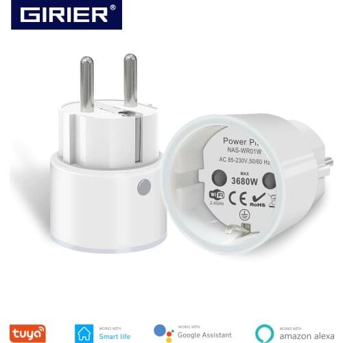 16A Mini Smart Wifi Plug Socket with Power Monitor, Support Tuya Smart Life App Remote Control, Work with Alexa Echo Google Home