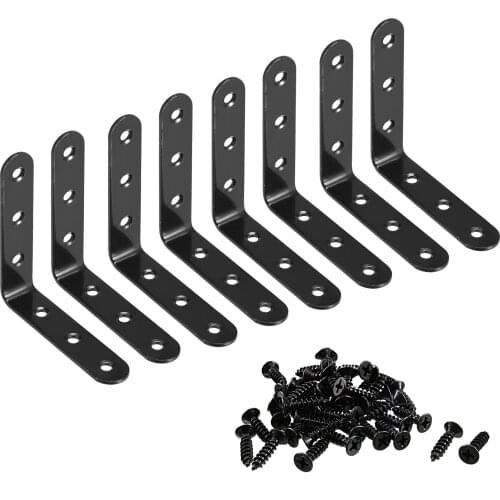 Uxcell Corner Brace Angle Bracket Fastener L Shape 90mmx90mmx20mm Black Round End 8pcs