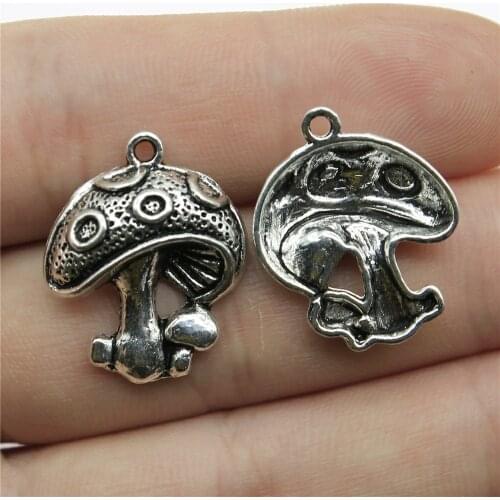 WYSIWYG 10pcs 22x18mm Mushroom Charm Pendants For Jewelry Making Antique Silver Color Mushroom Pendants Charm Mushroom