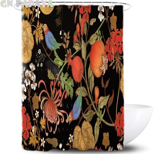 Pomegranate parrot macrame Bath Curtain Waterproof Polyester Fabric retro tropical shower Curtains Screen with Hooks Accessories