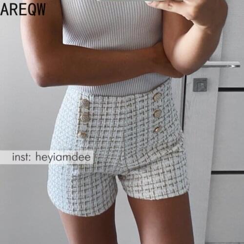 2021 New Spring Autumn Clothes Women Tweed Shorts Retro High Waist Women Black Shorts