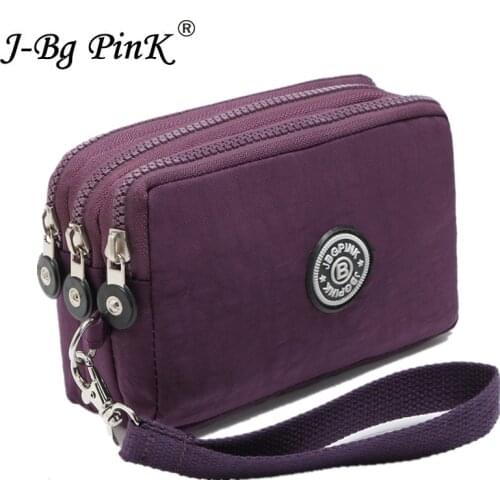J-BG PinK Nylon Purse Double Layer Pocket With Zipper Coin Holder 2017 New Wallet Bracelet Clutch Slim Purse Girl Cheap Hot Sale
