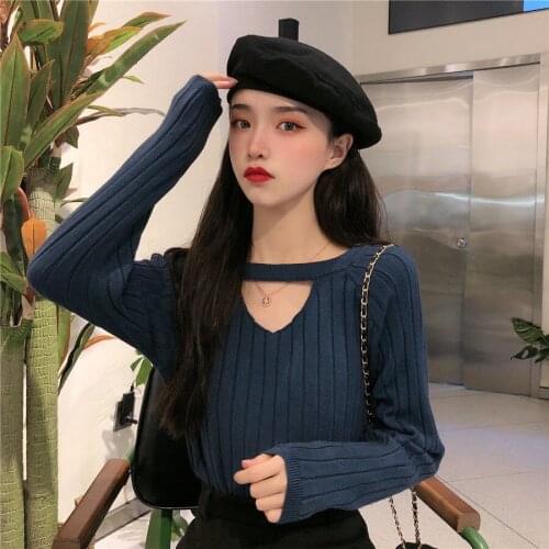 Woman Sweaters Pullover Autumn Winter Sneaky Design Cutout Inner Wear Knitted Top For Women High Collar Short Section