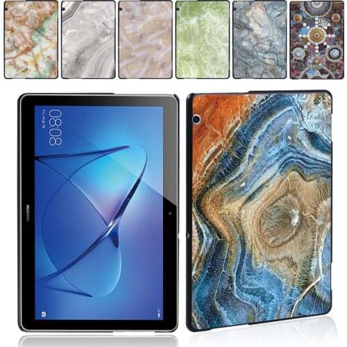Tablet Hard Shell Case for Huawei MediaPad T3 10 9.6 Inch Marble Series Pattern Protective Back Shell + Stylus