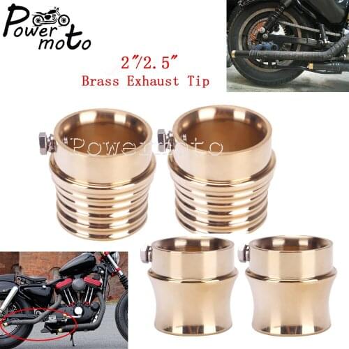 2x Motorcycle 2.5"/2.25" Old Shool Solid Brass Exhaust Tip Pipe for Harley Sportster Chopper Bobber Cafe Racer Scrambler Triumph