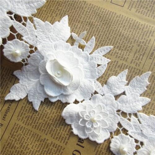 1 yard White Multilayer Cotton Pearl Flower Embroidered Lace Trim Ribbon Fabric Handmade DIY Wedding Dress Sewing Supplies Craft