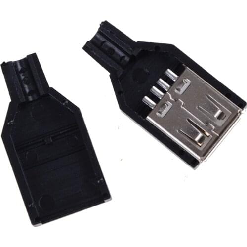 10pcs USB 2.0 Type A Male Female USB 4 Pin Plug Socket Connector With Black Plastic Cover Type-A DIY Kits