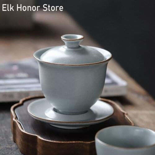 200ml Retro Ceramics Tea Tureen Travel Portable Teaware Home Solid Color with Cover Teacup Handmade Tea Ceremony Supplies Gaiwan
