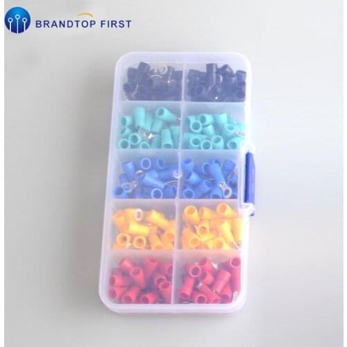 200pcs/lot RV1.25-3 Kit Cold pressed terminal O-type connector copper nose wire terminal with sheathed copper terminal head